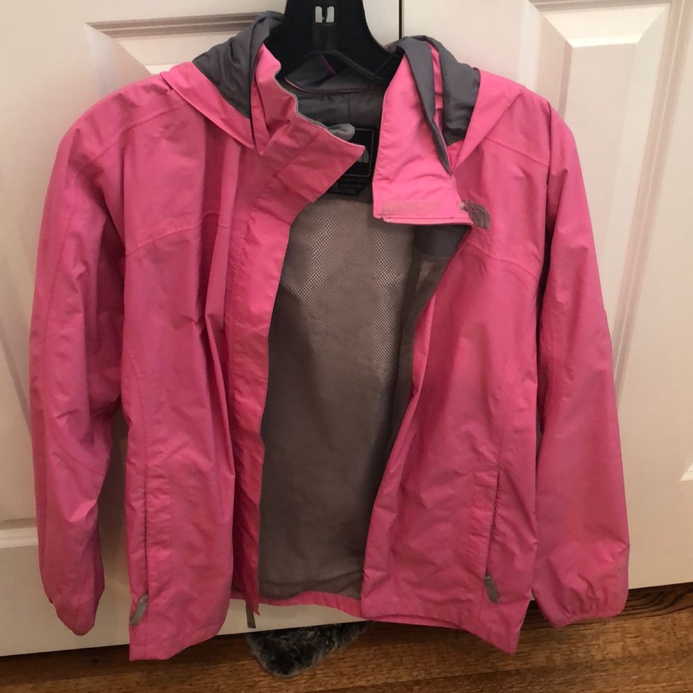 North face pink rain coat